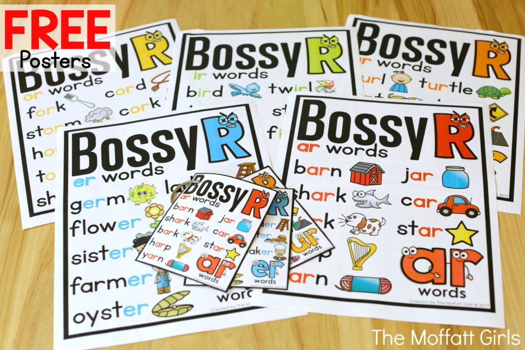 Free Bossy R Posters! R-controlled vowel words can be tricky for beginning readers to learn. These NO PREP packets teach these words in a variety of fun ways!