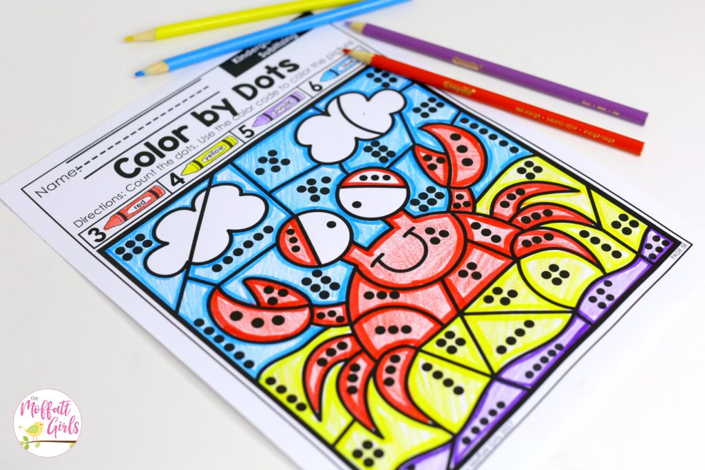 Color by Dots- Practice for numbers 1-10. Fun Subitizing activity for Kindergarten!