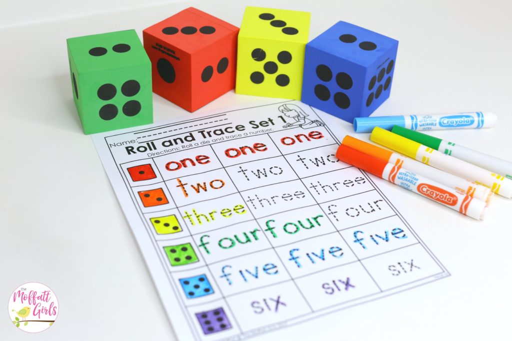 Roll and Trace a Number Word- fun Kindergarten activities to help students master numbers 1-10!
