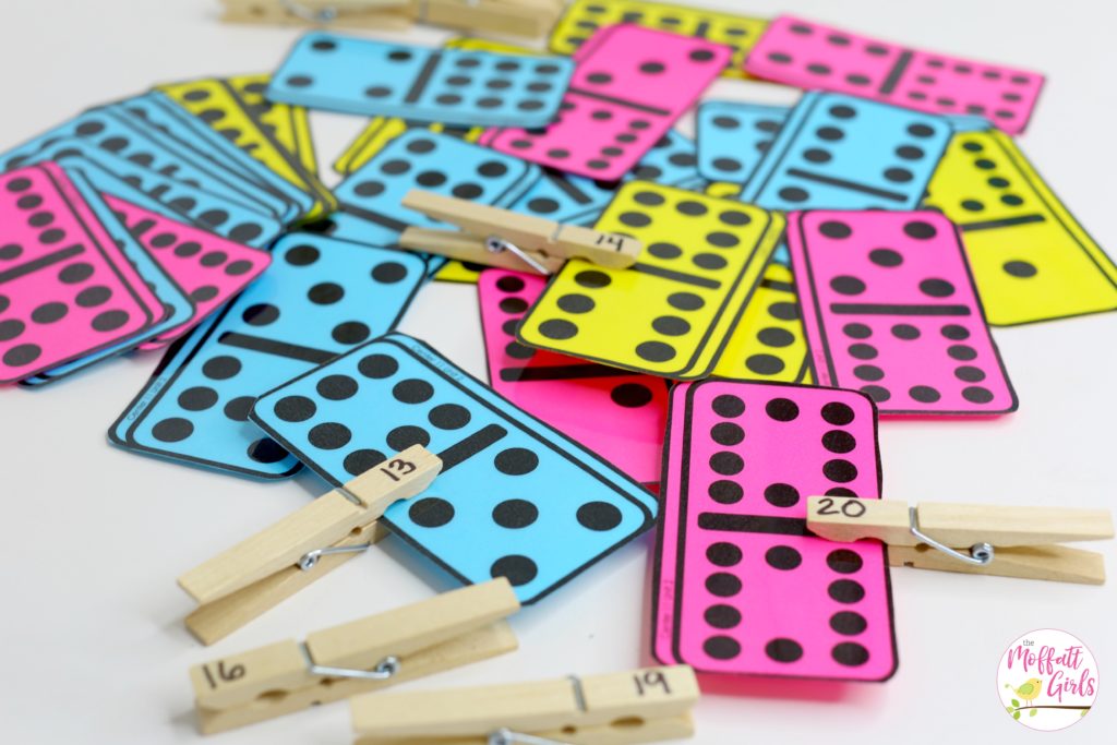 Domino Count and Clip- Count the dots on the domino and clip the matching number or number word to the domino. Fun math center game for Kindergarten!