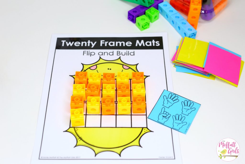 Twenty Frame Mats- Flip a card and build the teen number on the ten frames. Fun math center game for Kindergarten!