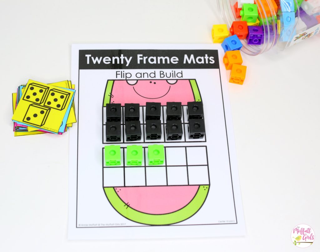 Twenty Frame Mats- Flip a card and build the teen number on the ten frames. Fun math center game for Kindergarten!