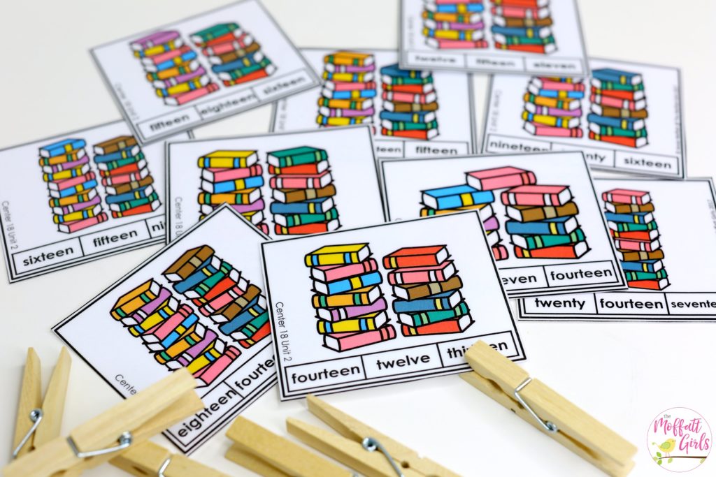 Count and Clip the word numbers- fun Kindergarten Math activity to teach teen numbers.