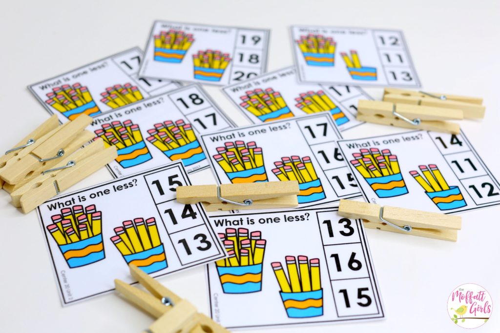 Count and Clip One Less- fun Kindergarten Math activity to teach teen numbers.