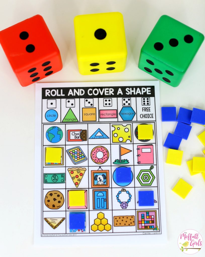 Kindergarten Math, Kindergarten, Shapes, Common Core Math, Roll and Cover, Math Games