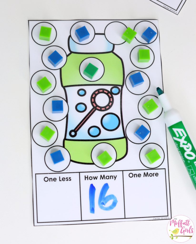 One More and One Less with teen numbers- Such a fun math center for Kindergarten!