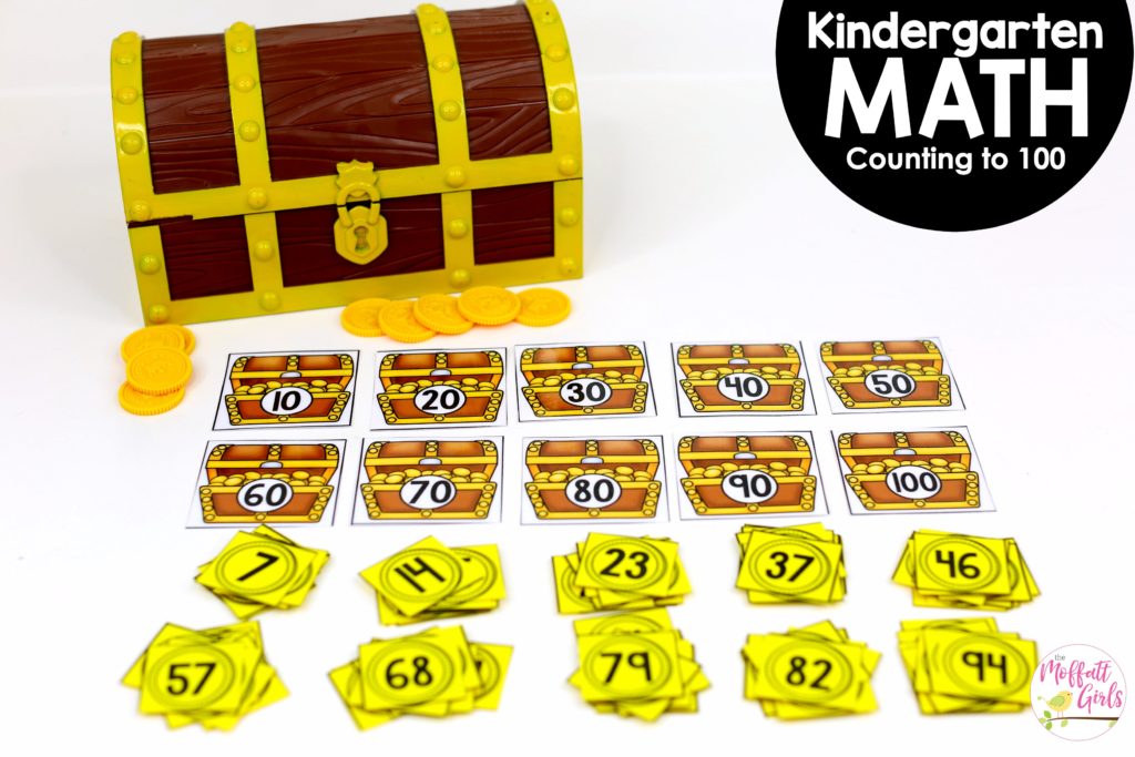 Treasure Chest Numbers- Counting to 100 with fun hands-on math centers for Kindergarten! Teach skip counting by tens, number order, number recognition and more!