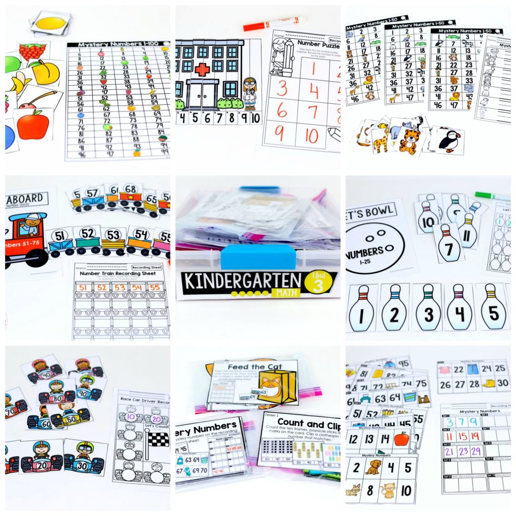 Counting to 100 with fun hands-on math centers for Kindergarten! Teach skip counting by tens, number order, number recognition and more!