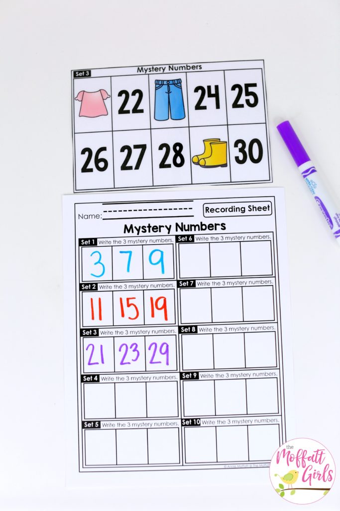 Mystery Numbers 1-100: Counting to 100 with fun hands-on math centers for Kindergarten! Teach skip counting by tens, number order, number recognition and more!