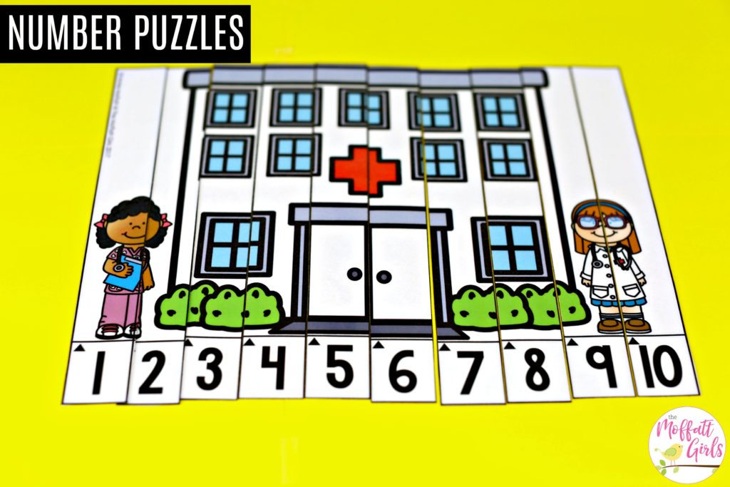 Number Puzzles- Counting to 100 with fun hands-on math centers for Kindergarten! Teach skip counting by tens, number order, number recognition and more!