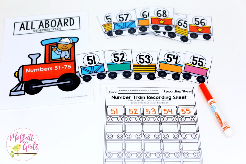 All Aboard the Number Train- Counting to 100 with fun hands-on math centers for Kindergarten! Teach skip counting by tens, number order, number recognition and more!