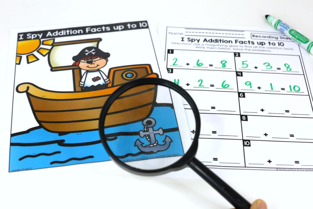 I Spy Addition Facts. Plus, MORE hands-on addition math centers for Kindergarten! Teach basic addition in a variety of ways that help students build math skills.