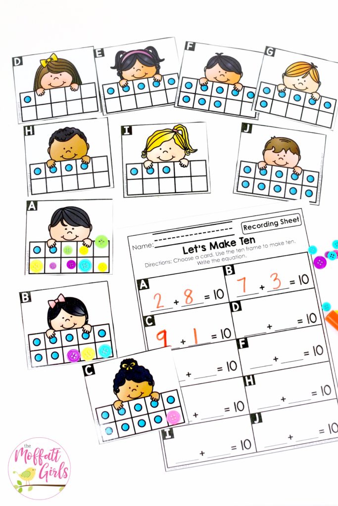 Let's Make 10 with ten frames. Plus, MORE hands-on addition math centers for Kindergarten! Teach basic addition in a variety of ways that help students build math skills.