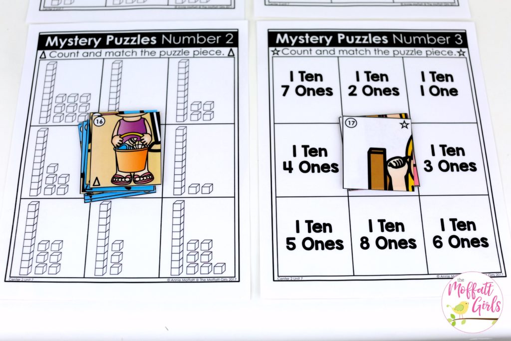 Mystery Puzzles- such a fun place value math game! Teach base ten math with these hands-on math centers for Kindergarten!