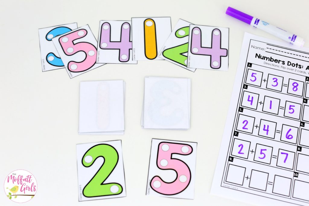 Dot Number Addition- Count and add the dots. Plus, MORE hands-on addition math centers for Kindergarten! Teach basic addition in a variety of ways that help students build math skills.