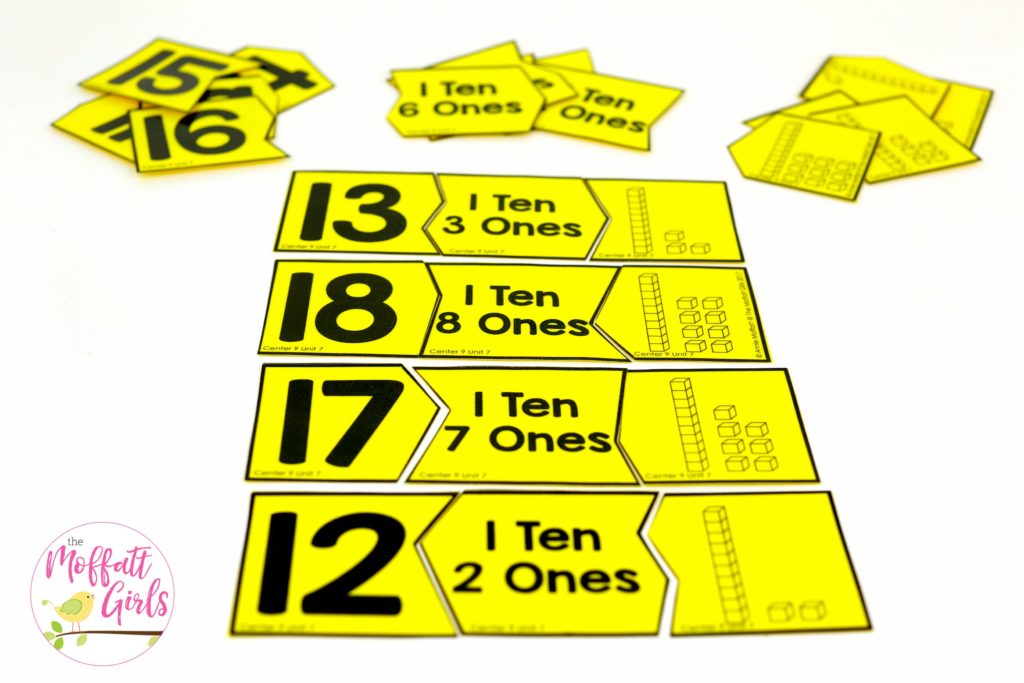 Number Puzzles- a fun place value math center to teach tens and ones! Teach base ten math with these hands-on math centers for Kindergarten!