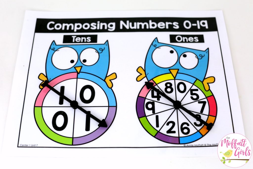 Spin and Compose a Number- such a fun place value math game! Teach base ten math with these hands-on math centers for Kindergarten!