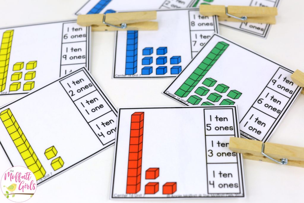 Place Value Count and Clip- Fun place value math center to teach tens and ones! Teach base ten math with these hands-on math centers for Kindergarten!