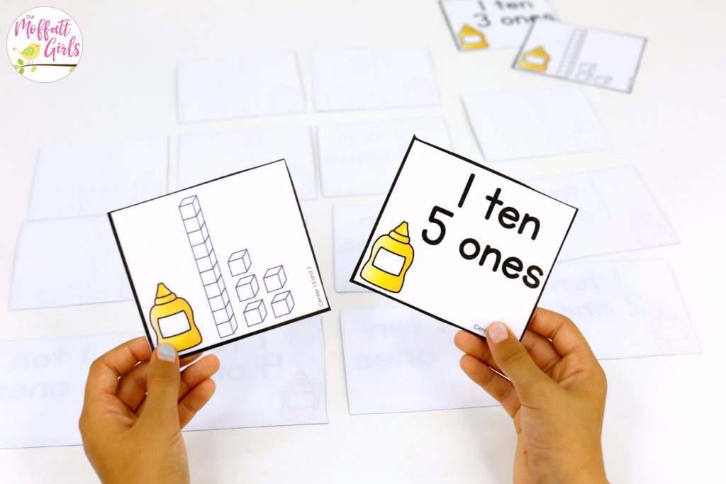 Place Value Memory Game- Fun place value math center to teach tens and ones! Teach base ten math with these hands-on math centers for Kindergarten!