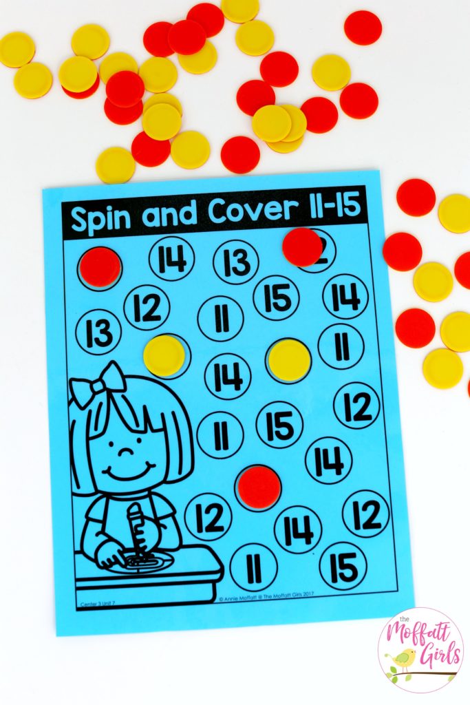 Spin and Cover- such a fun place value math game! Teach base ten math with these hands-on math centers for Kindergarten!