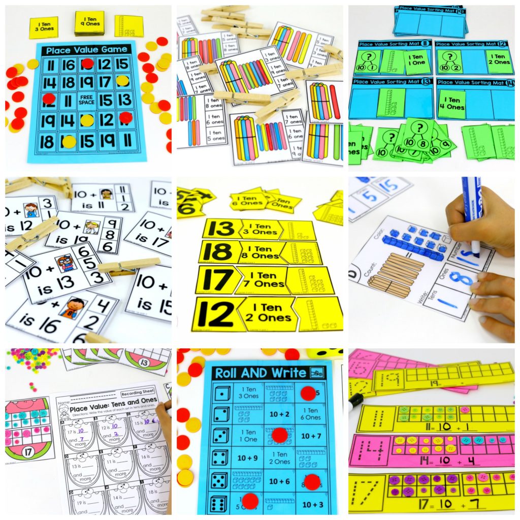 Place Value made fun! Teach base ten math with these hands-on math centers for Kindergarten!