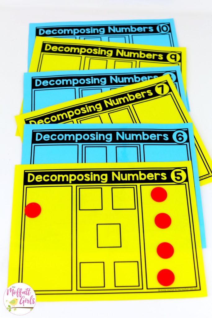 Decomposing Numbers- Math Made Fun for Kindergarten! Teach subtraction up to 10 in Kindergarten fun, hands-on ways! Fun math centers and printable games included!