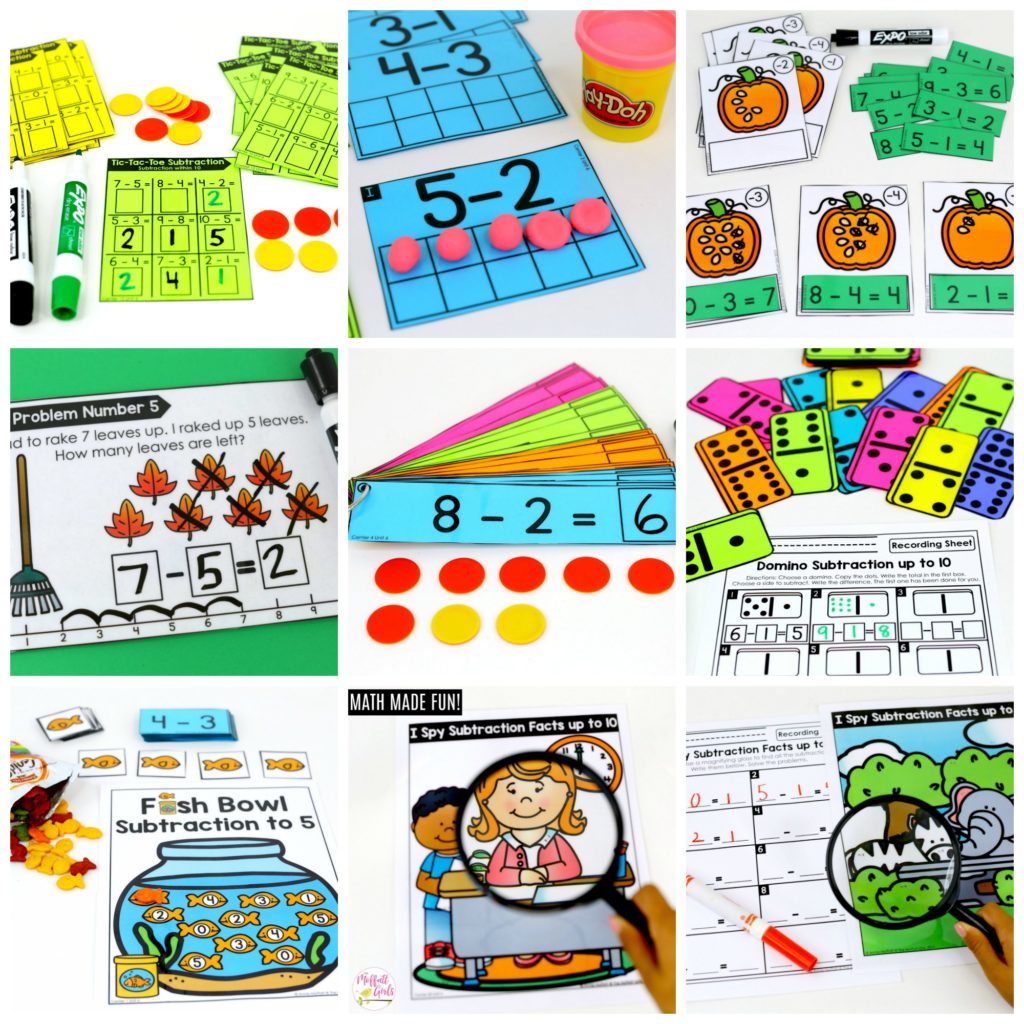 Math Made Fun Subtraction for Kindergarten! Teach subtraction up to 10 in Kindergarten fun, hands-on ways!