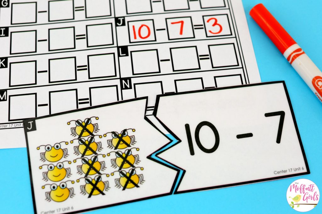 Subtraction Puzzles- Math Made Fun for Kindergarten! Teach subtraction up to 10 in Kindergarten fun, hands-on ways! Fun math centers and printable games included!