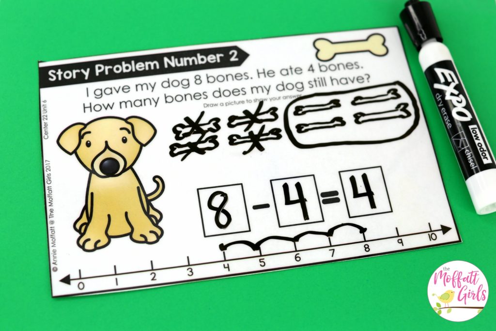 Subtraction Word Problems- Math Made Fun for Kindergarten! Teach subtraction up to 10 in Kindergarten fun, hands-on ways! Fun math centers and printable games included!