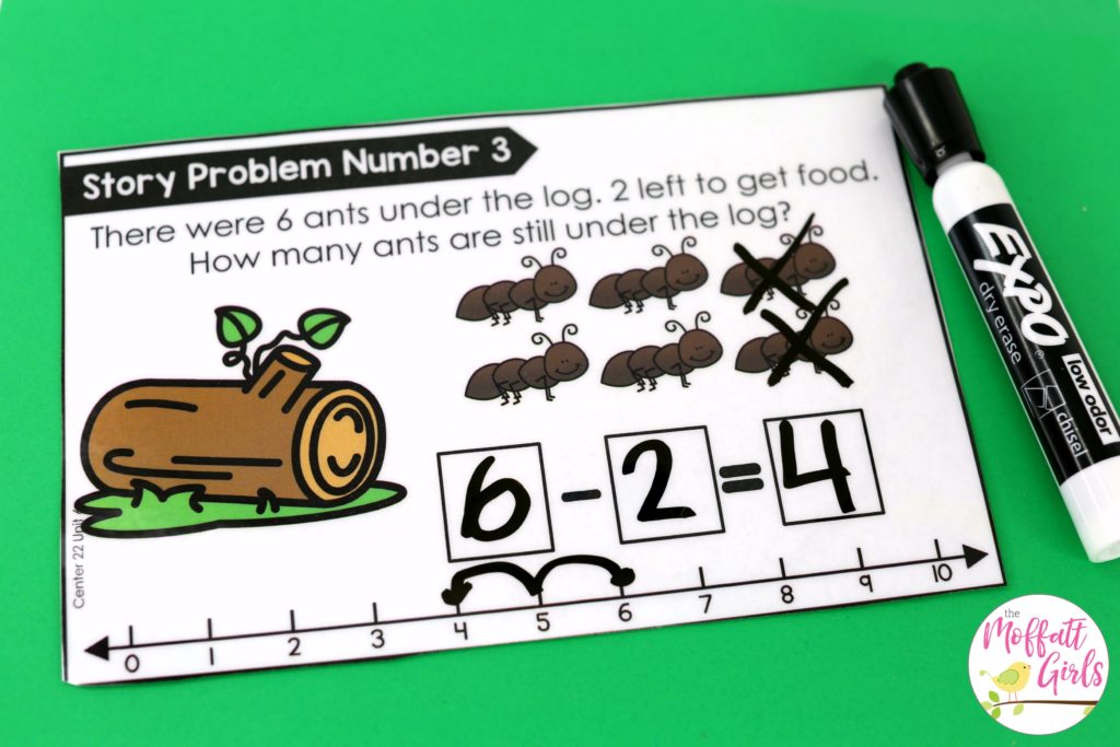 Subtraction Word Problems- Math Made Fun for Kindergarten! Teach subtraction up to 10 in Kindergarten fun, hands-on ways! Fun math centers and printable games included!