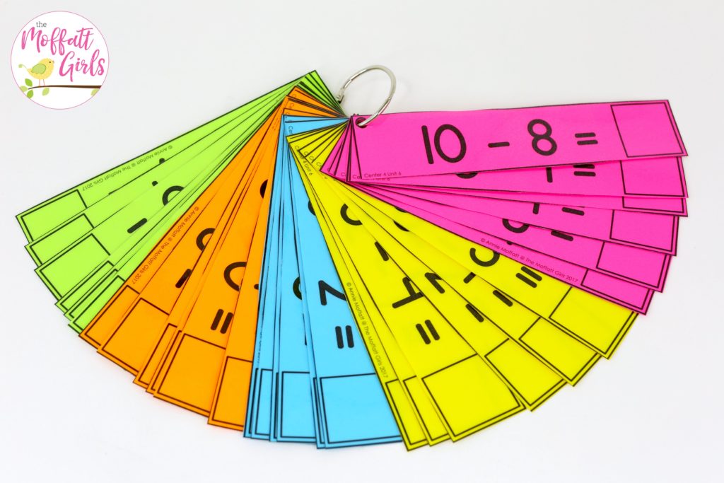Subtraction Flash Cards- Math Made Fun for Kindergarten! Teach subtraction up to 10 in Kindergarten fun, hands-on ways! Fun math centers and printable games included!
