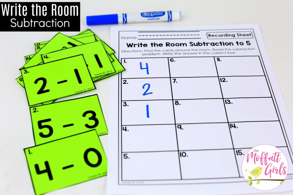 Write the Room Subtraction- Math Made Fun for Kindergarten! Teach subtraction up to 10 in Kindergarten fun, hands-on ways! Fun math centers and printable games included!