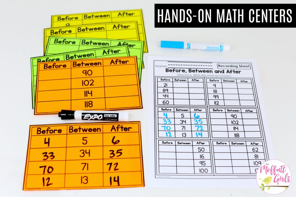 Before, Between and After: This fun 1st Grade Math activity helps students count numbers up to 120 in a hands-on way! 