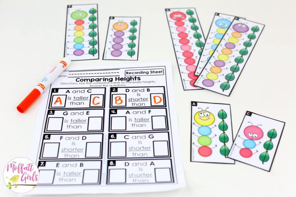 Compare Heights: This fun Kindergarten Math activity helps students measure items and analyze data in a hands-on way!