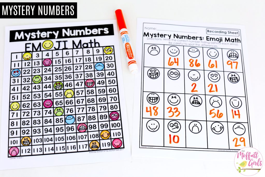 Mystery Numbers (Emoji Math): This fun 1st Grade Math activity helps students count numbers up to 120 in a hands-on way! 