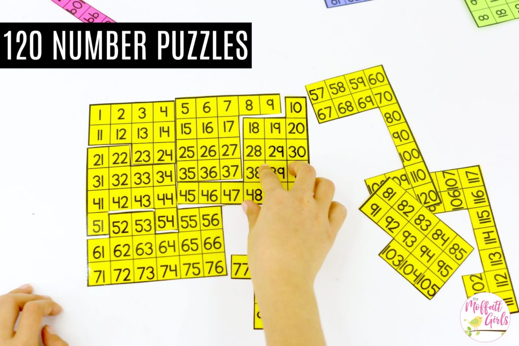 Number Puzzle Pieces up to 120: This fun 1st Grade Math activity helps students count numbers up to 120 in a hands-on way!