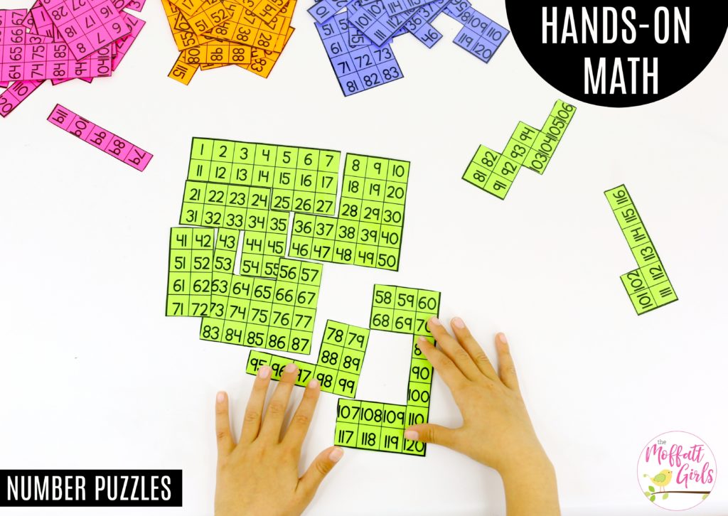 Number Puzzle Pieces up to 120: This fun 1st Grade Math activity helps students count numbers up to 120 in a hands-on way!