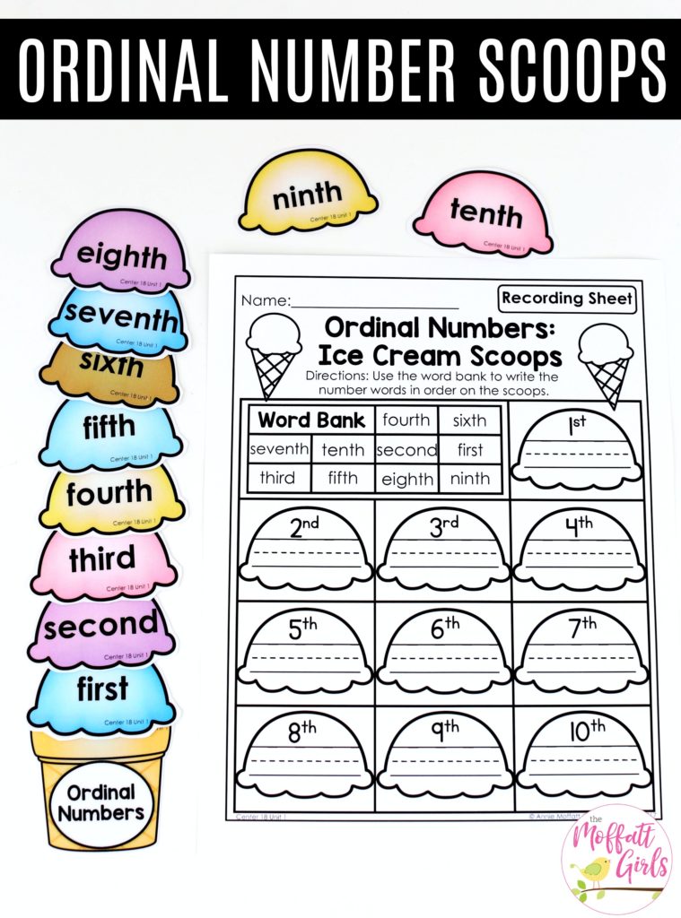 Ordinal Numbers Ice Cream Scoops: This fun 1st Grade Math activity helps students count numbers up to 120 in a hands-on way! 