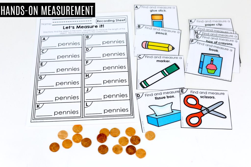 Measure with Pennies: This fun Kindergarten Math activity helps students measure items and analyze data in a hands-on way!