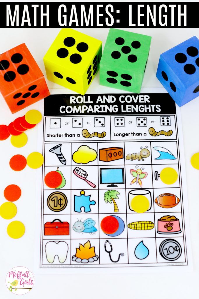 Roll and Cover Comparing Lengths: This fun Kindergarten Math activity helps students measure items and analyze data in a hands-on way!