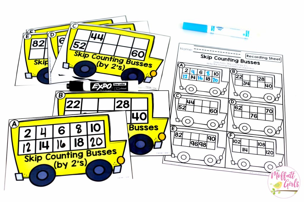 Skip Counting Busses: This fun 1st Grade Math activity helps students count numbers up to 120 in a hands-on way!
