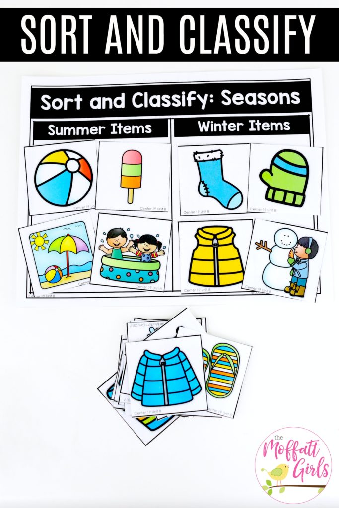 Sort and Classify- Seasons: This fun Kindergarten Math activity helps students measure items and analyze data in a hands-on way!