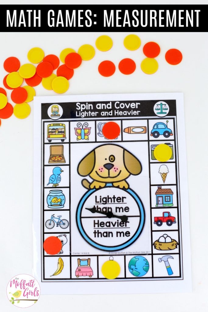 Spin and Cover Weight: This fun Kindergarten Math activity helps students measure items and analyze data in a hands-on way!