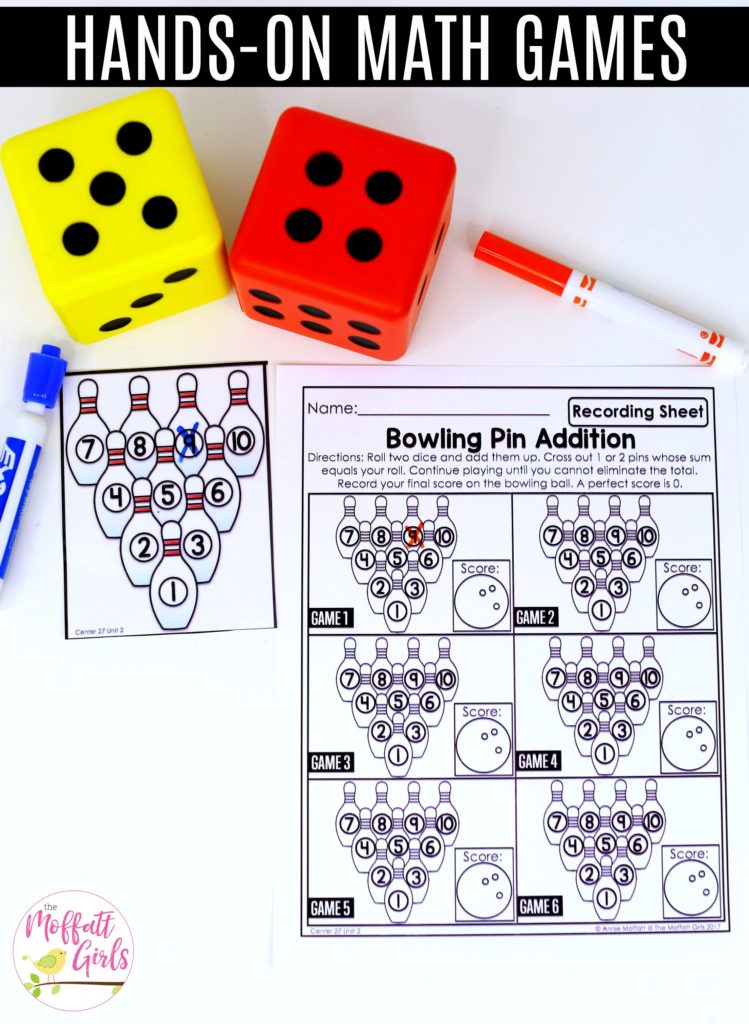 Bowling Pin Addition: This fun 1st Grade Math activity helps students practice addition in a hands-on way!