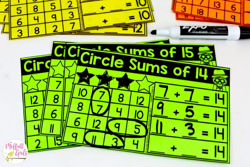 Circle the Sums: This fun 1st Grade Math activity helps students practice addition in a hands-on way!