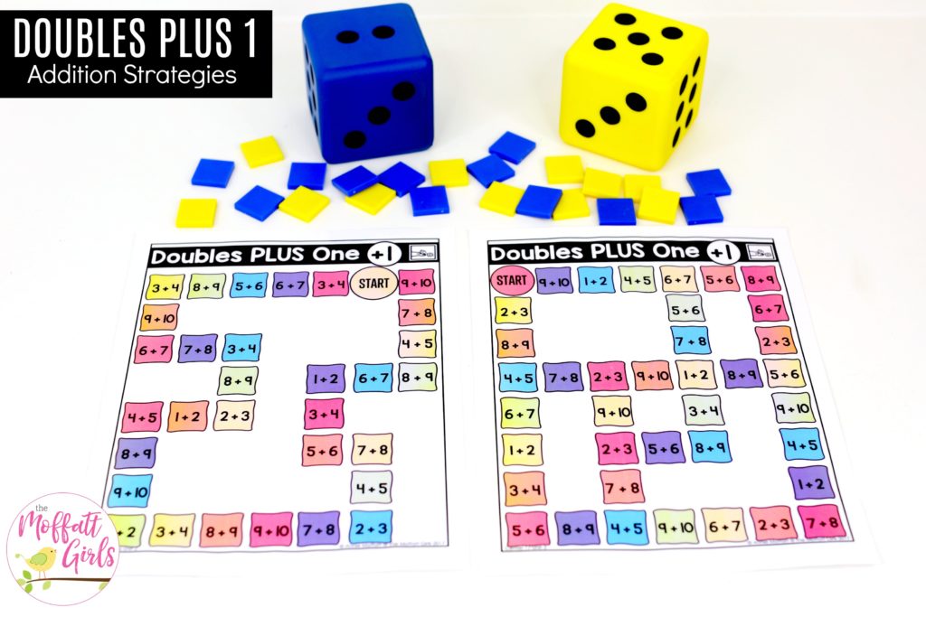 Doubles Plus 1 Board Games: This fun 1st Grade Math activity helps students practice addition in a hands-on way!