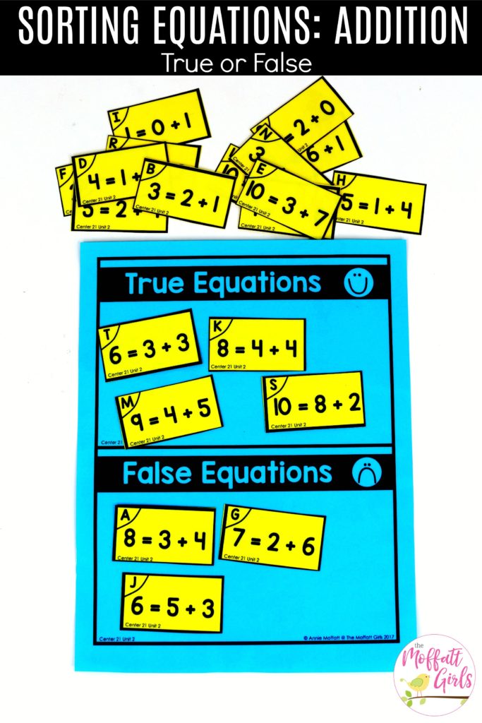 Equations- True or False: This fun 1st Grade Math activity helps students practice addition in a hands-on way!