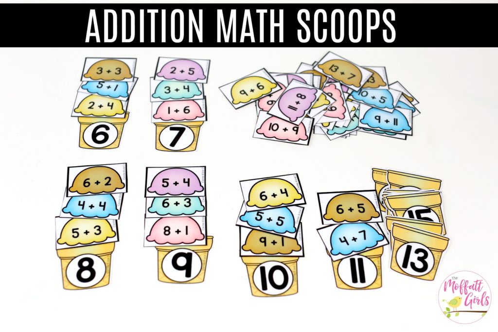 Ice Cream Sums: This fun 1st Grade Math activity helps students practice addition in a hands-on way!