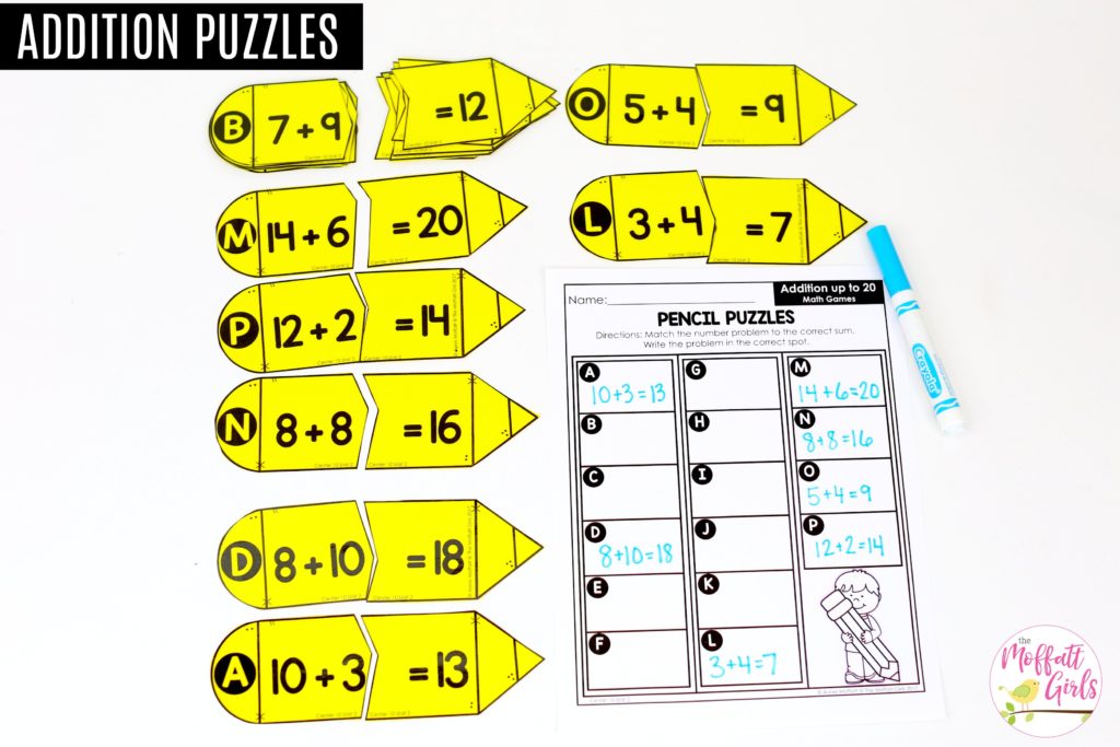 Pencil Puzzles: This fun 1st Grade Math activity helps students practice addition in a hands-on way!