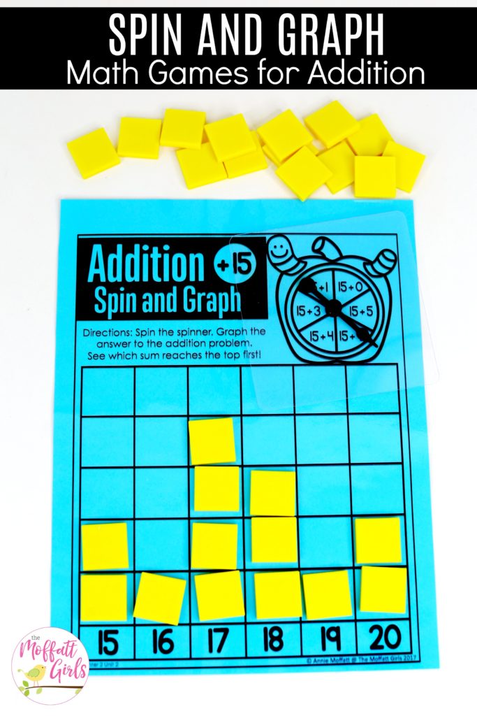 Addition Spin and Graph: This fun 1st Grade Math activity helps students practice addition in a hands-on way!
